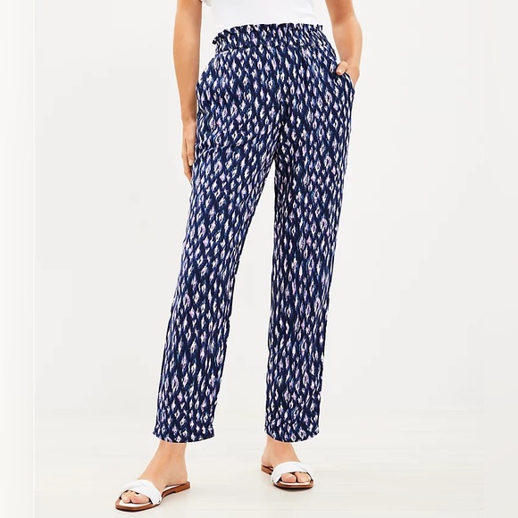 LOFT Fluid Pull On Linen Blend Taper Pants in Animal Print - size XS - Picture 2 of 8